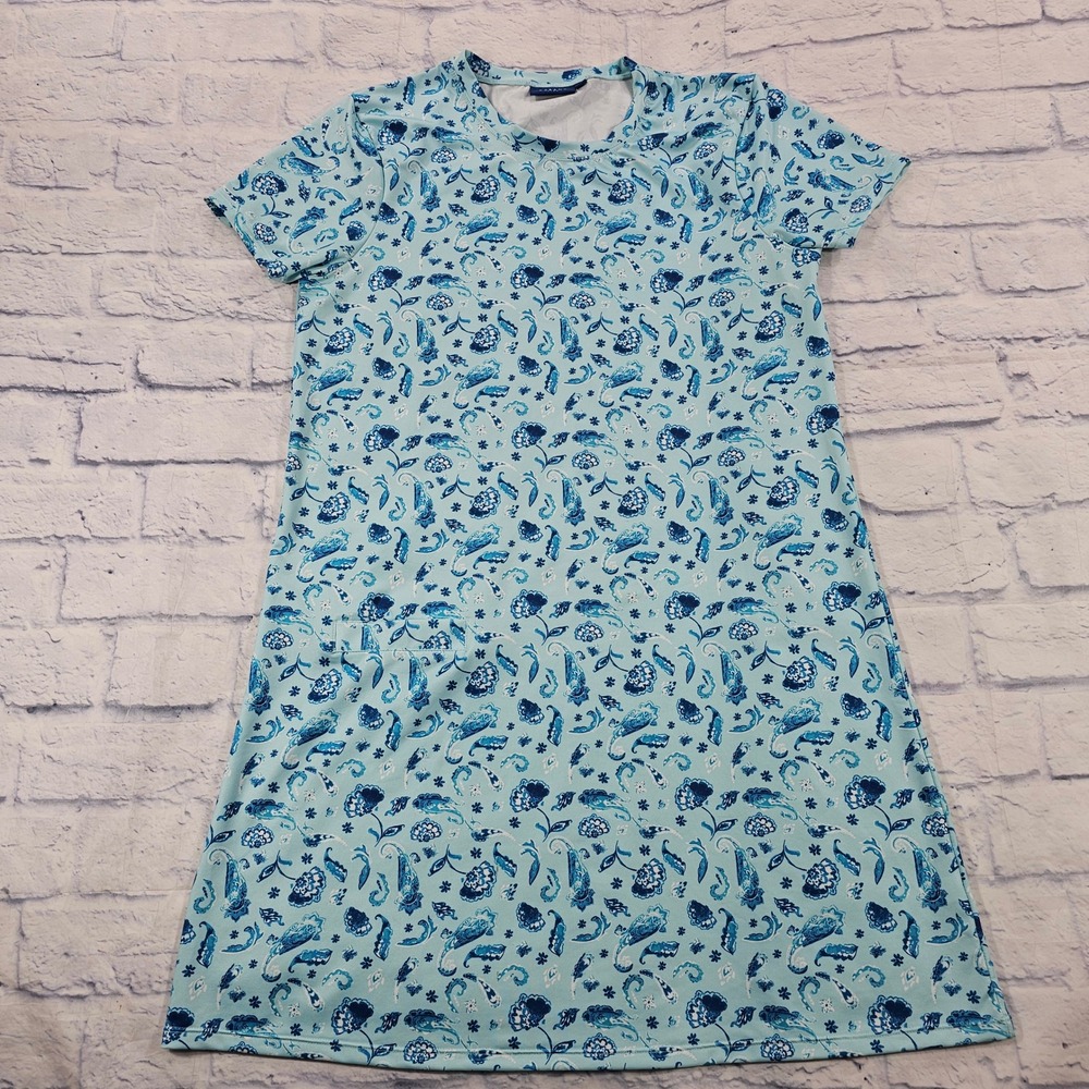 Cabana Life Mini Dress Womens Medium Blue Paisley Short Sleeve Beach Resortwear